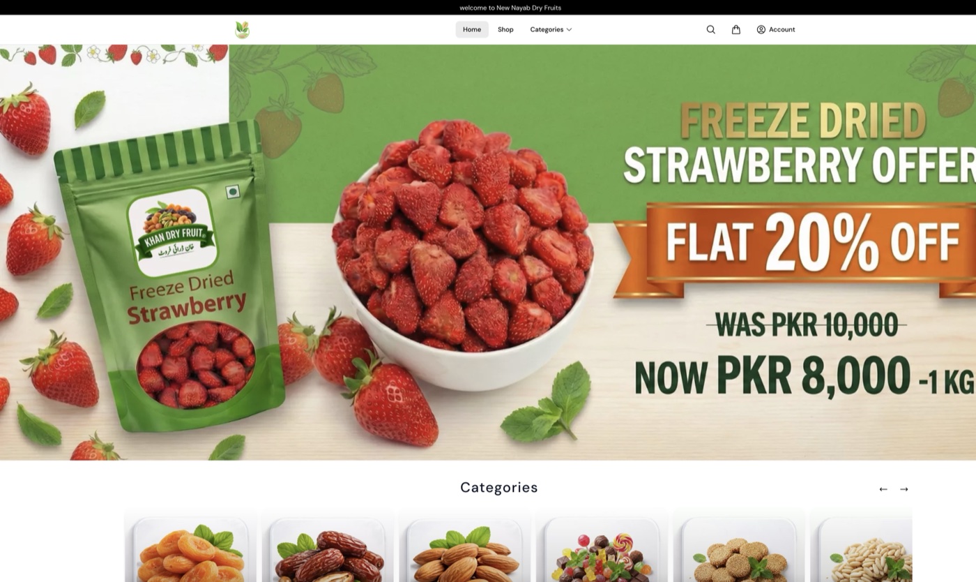 Nayab Dry Fruits storefront designed by KDF Tech